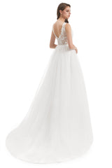 Mermaid V-neck Floor-length Sleeveless Backless Appliques Lace Wedding Dress-stylesnuggle