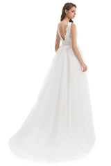 Mermaid V-neck Floor-length Sleeveless Backless Appliques Lace Wedding Dress-stylesnuggle