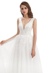 Mermaid V-neck Floor-length Sleeveless Backless Appliques Lace Wedding Dress-stylesnuggle