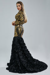 Mermaid V-neck Long sleeves Floor-length Backless Flower Sequined Beautiful Prom Dress-stylesnuggle