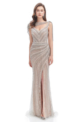 Mermaid V-neck Sequined Beading With Shawl High Split Floor-length Sleeveless Prom Dress-stylesnuggle