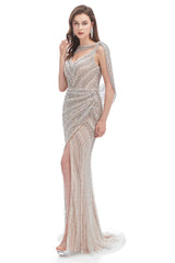 Mermaid V-neck Sequined Beading With Shawl High Split Floor-length Sleeveless Prom Dress-stylesnuggle