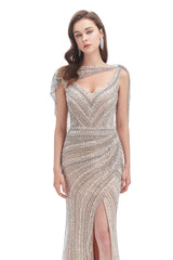 Mermaid V-neck Sequined Beading With Shawl High Split Floor-length Sleeveless Prom Dress-stylesnuggle