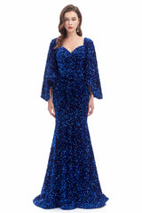 Mermaid V-neck Sequined Floor-length Long Sleeve Prom Dress-stylesnuggle