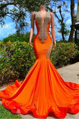 Mermaid V-neck Sequined Open Back Floor-length Sleeveless Lace Beading Prom Dress-stylesnuggle