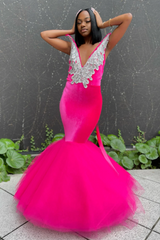 Mermaid V-Neck Staps Floor Length Sleeveless Backless Applique Ruffled Tulle Bowknot Prom Dress-stylesnuggle