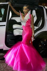 Mermaid V-Neck Staps Floor Length Sleeveless Backless Applique Ruffled Tulle Bowknot Prom Dress-stylesnuggle