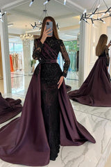 Moden Black Long Sleeves Evening Dress Lace High-Neck-stylesnuggle