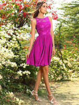 A-Line Charming Bateau Applique Sleeveless Short Chiffon Bridesmaid Dresses