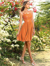 A-Line Charming Bateau Applique Sleeveless Short Chiffon Bridesmaid Dresses