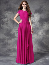 A-Line Charming Bateau Lace Sleeveless Long Chiffon Bridesmaid Dresses