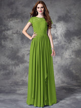 A-Line Charming Bateau Lace Sleeveless Long Chiffon Bridesmaid Dresses