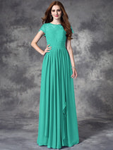 A-Line Charming Bateau Lace Sleeveless Long Chiffon Bridesmaid Dresses