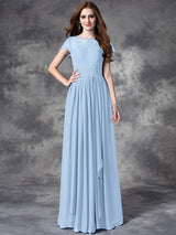 A-Line Charming Bateau Lace Sleeveless Long Chiffon Bridesmaid Dresses