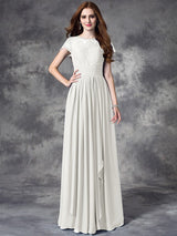 A-Line Charming Bateau Lace Sleeveless Long Chiffon Bridesmaid Dresses