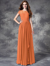 A-Line Charming Bateau Lace Sleeveless Long Chiffon Bridesmaid Dresses