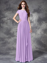 A-Line Charming Bateau Lace Sleeveless Long Chiffon Bridesmaid Dresses