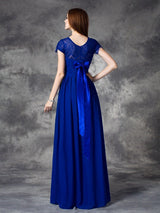 A-Line Charming Bateau Lace Sleeveless Long Chiffon Bridesmaid Dresses