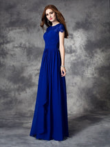 A-Line Charming Bateau Lace Sleeveless Long Chiffon Bridesmaid Dresses