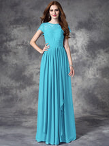 A-Line Charming Bateau Lace Sleeveless Long Chiffon Bridesmaid Dresses