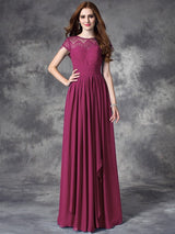 A-Line Charming Bateau Lace Sleeveless Long Chiffon Bridesmaid Dresses