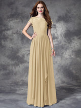 A-Line Charming Bateau Lace Sleeveless Long Chiffon Bridesmaid Dresses