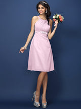 A-Line Charming Bateau Sash/Ribbon/Belt Sleeveless Short Chiffon Bridesmaid Dresses