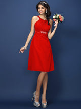 A-Line Charming Bateau Sash/Ribbon/Belt Sleeveless Short Chiffon Bridesmaid Dresses