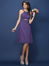 A-Line Charming Bateau Sash/Ribbon/Belt Sleeveless Short Chiffon Bridesmaid Dresses