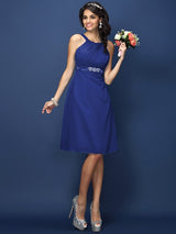 A-Line Charming Bateau Sash/Ribbon/Belt Sleeveless Short Chiffon Bridesmaid Dresses