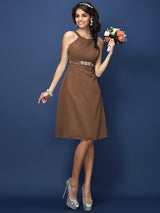 A-Line Charming Bateau Sash/Ribbon/Belt Sleeveless Short Chiffon Bridesmaid Dresses