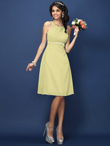 A-Line Charming Bateau Sash/Ribbon/Belt Sleeveless Short Chiffon Bridesmaid Dresses