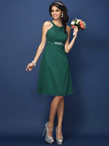 A-Line Charming Bateau Sash/Ribbon/Belt Sleeveless Short Chiffon Bridesmaid Dresses