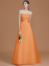 A-Line Charming Bateau Sleeveless Applique Tulle Bridesmaid Dresses