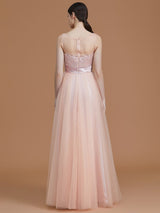 A-Line Charming Bateau Sleeveless Applique Tulle Bridesmaid Dresses