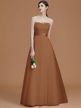 A-Line Charming Bateau Sleeveless Applique Tulle Bridesmaid Dresses