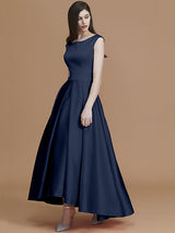 A-Line Charming Bateau Sleeveless Asymmetrical Ruffles Satin Bridesmaid Dresses