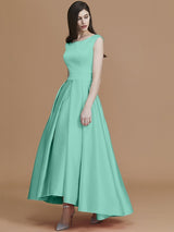 A-Line Charming Bateau Sleeveless Asymmetrical Ruffles Satin Bridesmaid Dresses