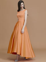 A-Line Charming Bateau Sleeveless Asymmetrical Ruffles Satin Bridesmaid Dresses