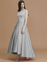 A-Line Charming Bateau Sleeveless Asymmetrical Ruffles Satin Bridesmaid Dresses