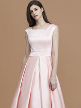 A-Line Charming Bateau Sleeveless Asymmetrical Ruffles Satin Bridesmaid Dresses