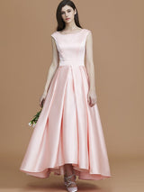 A-Line Charming Bateau Sleeveless Asymmetrical Ruffles Satin Bridesmaid Dresses