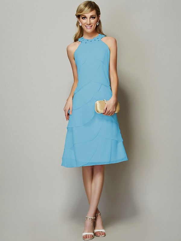 Charming Bateau Sleeveless Beading Short Chiffon Bridesmaid Dresses