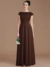 A-Line Charming Bateau Sleeveless Lace Chiffon Bridesmaid Dresses