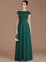 A-Line Charming Bateau Sleeveless Lace Chiffon Bridesmaid Dresses