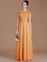 A-Line Charming Bateau Sleeveless Lace Chiffon Bridesmaid Dresses