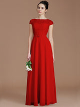 A-Line Charming Bateau Sleeveless Lace Chiffon Bridesmaid Dresses