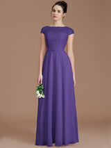 A-Line Charming Bateau Sleeveless Lace Chiffon Bridesmaid Dresses