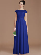 A-Line Charming Bateau Sleeveless Lace Chiffon Bridesmaid Dresses