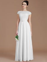 A-Line Charming Bateau Sleeveless Lace Chiffon Bridesmaid Dresses